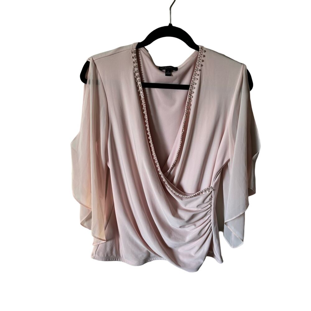 S.Levine Soft Baby Pink Cold Shoulder Rhinestone Blouse Top Women's Size Large